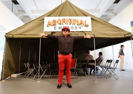 Richard Bell and the Aboriginal Embassy tent at Perth Institute of Contemporary Art