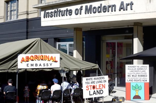 Aboriginal Embassy tent at the Institute of Modern Art