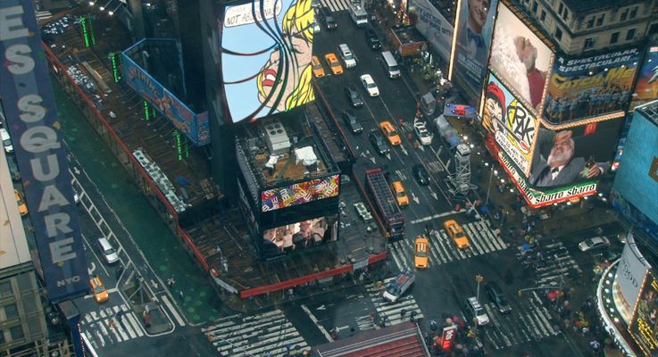 Time Square with artworks of Richard Bell