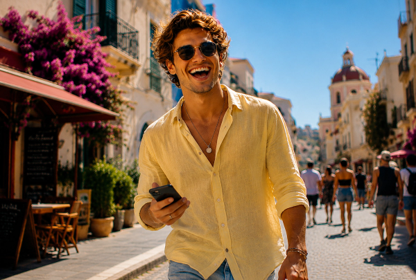 Traveller checking a UK banking OTP on their phone abroad