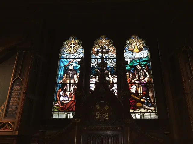 Stained-glass details in Notre-Dame Basilica.