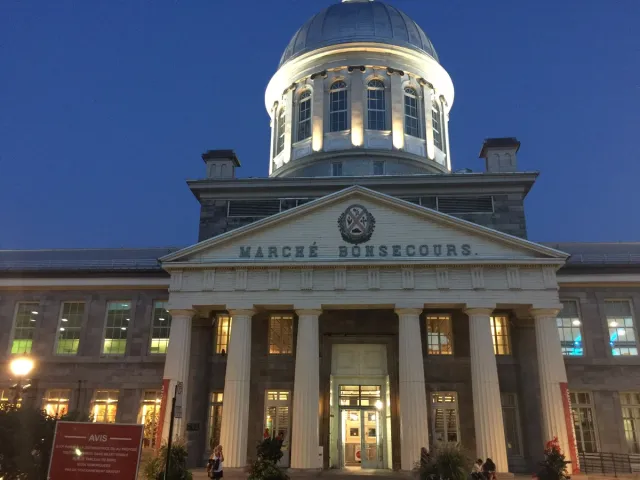 The illuminated dome of Marché Bonsecours.