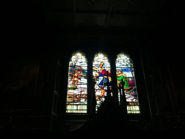Stained-glass windows inside Notre-Dame Basilica.