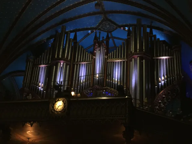 Organ pipes inside Notre-Dame Basilica.