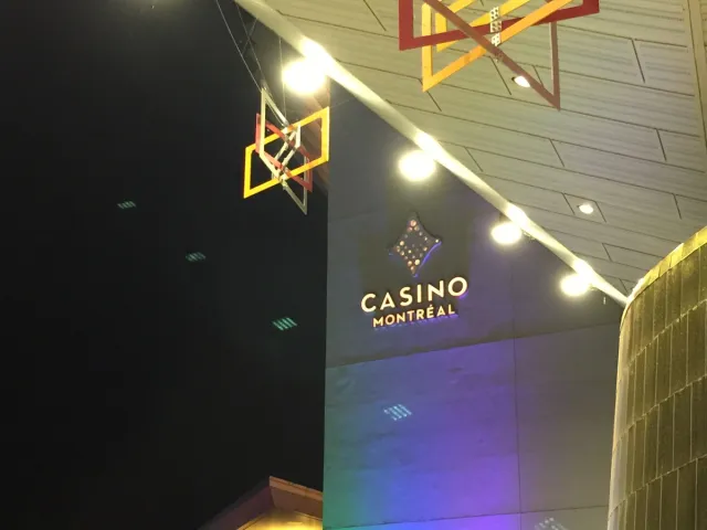 The illuminated entrance to Casino de Montréal.