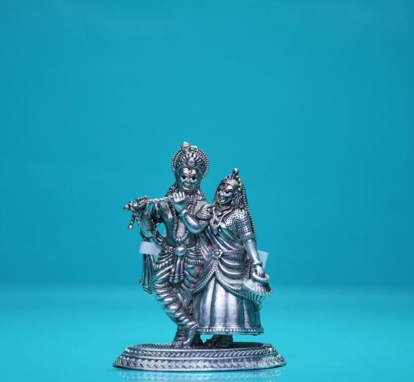 Divine Sri Radha Krishna Standing Silver Idol