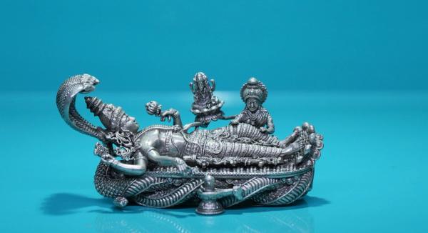 Eternal Serenity: Lord Vishnu in Ananta Shayana (Silver)