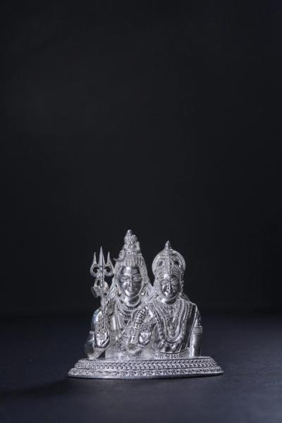 Divine Sri Shiva Parvathi Bust Silver Idol