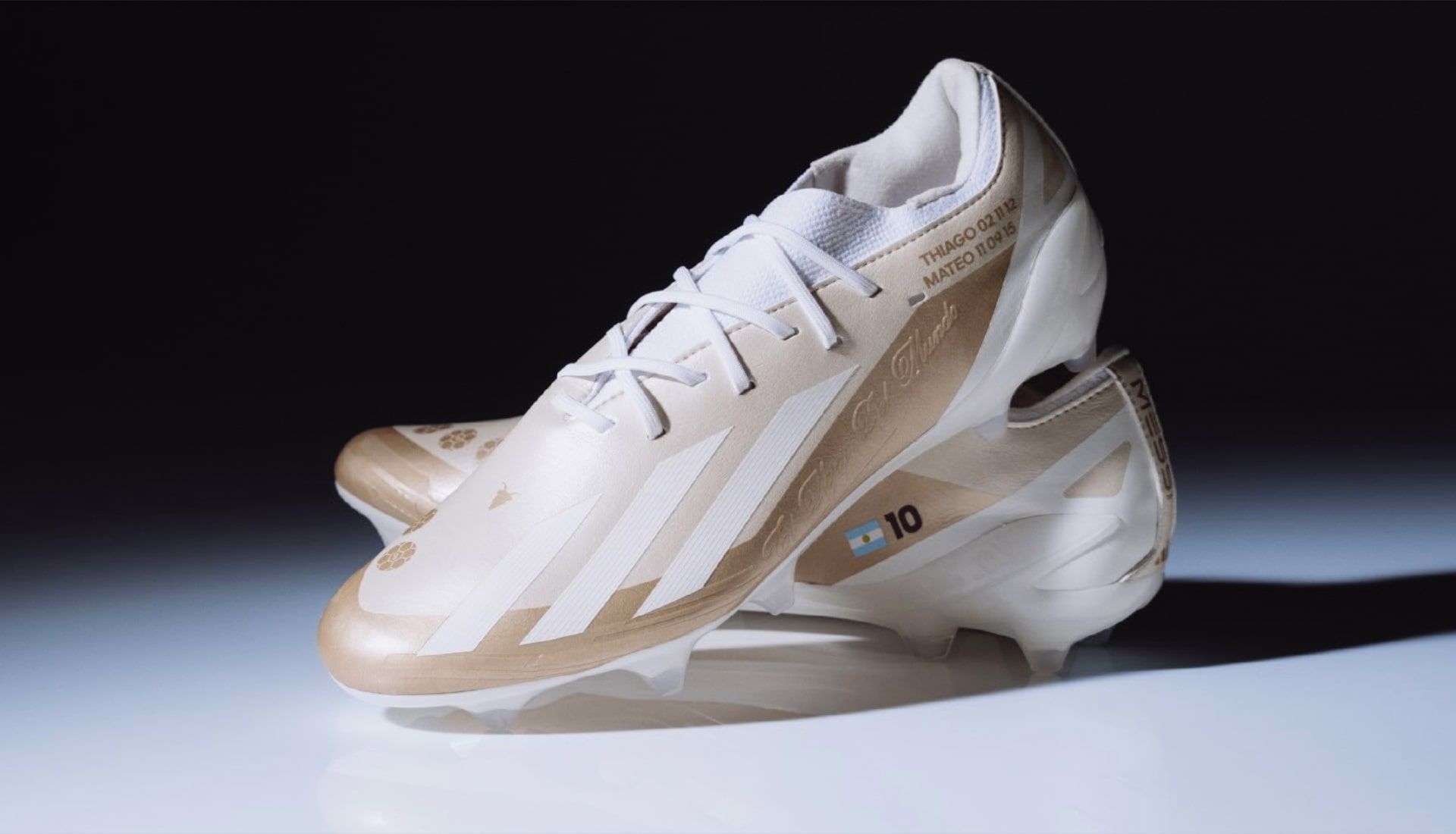 Editorial studio photo from SoccerBible's coverage of the Ballon d'Or "El Ocho" boot reveal