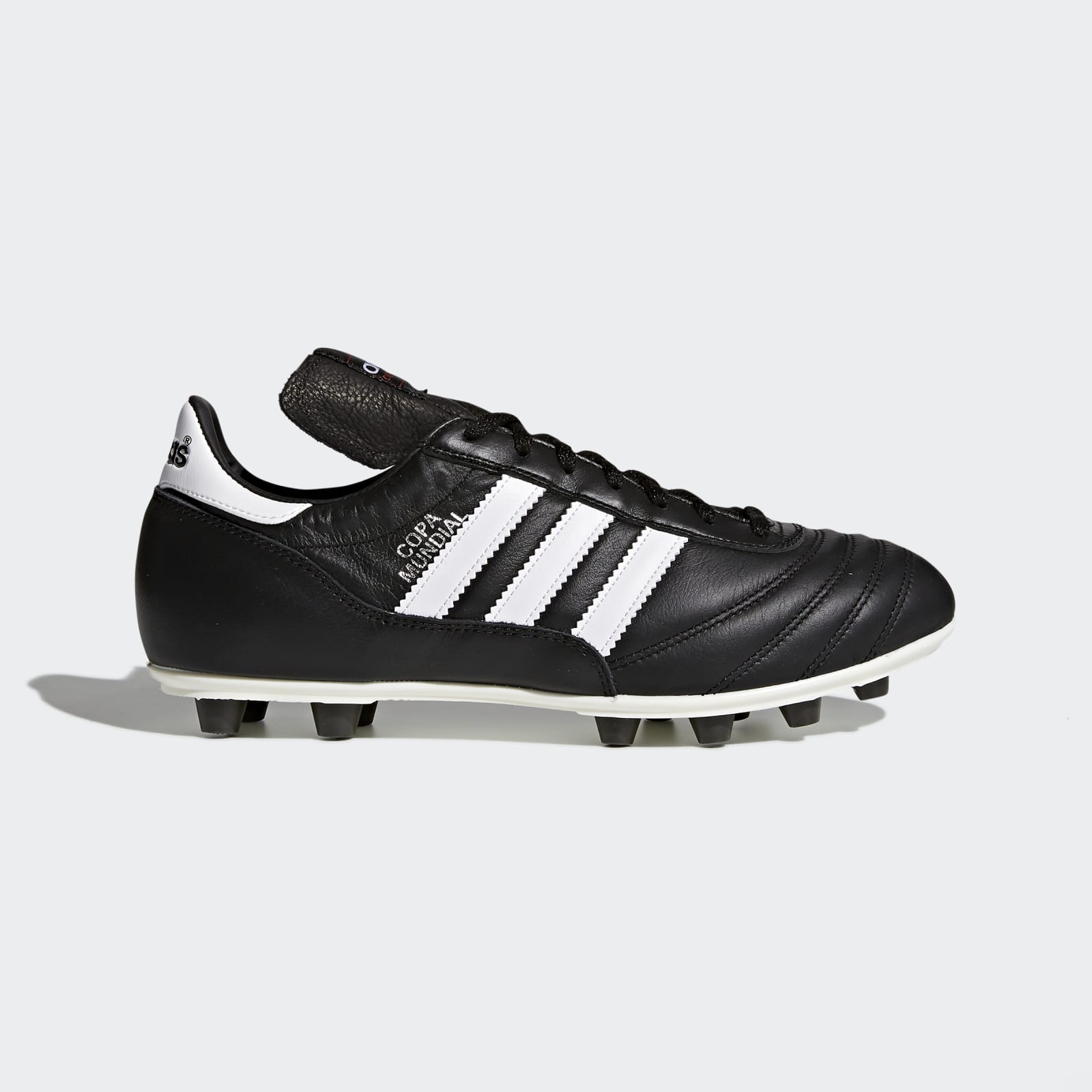 adidas Copa Mundial boot, standard black leather colorway, lateral/side view