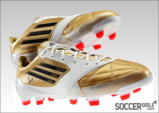 Messi's gold/white F50 adiZero miCoach Ballon d'Or boot, main product view