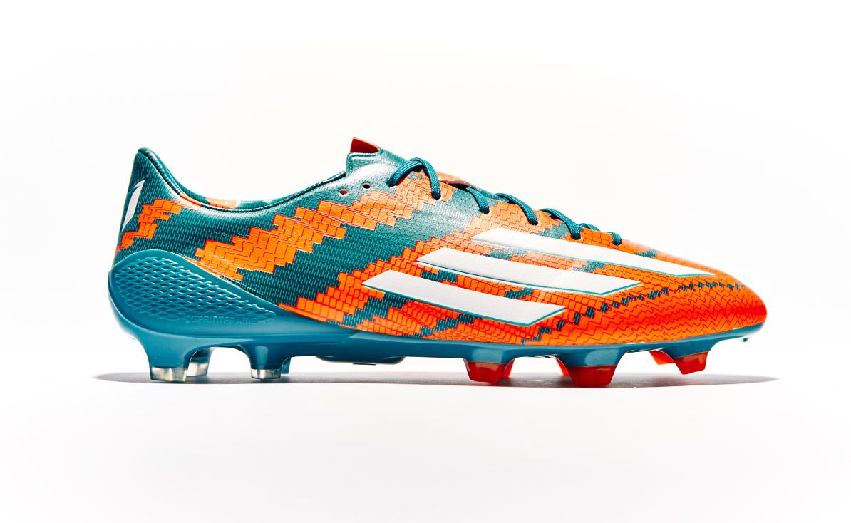 Adidas F50 Messi Mirosar10 boot, medial view close-up of upper texture