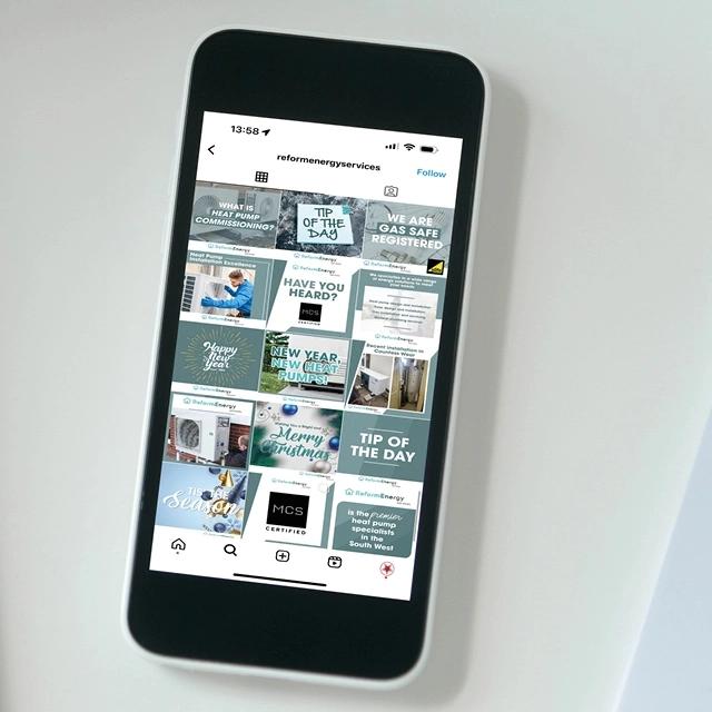 Phone with social media creatives - Reform Energy