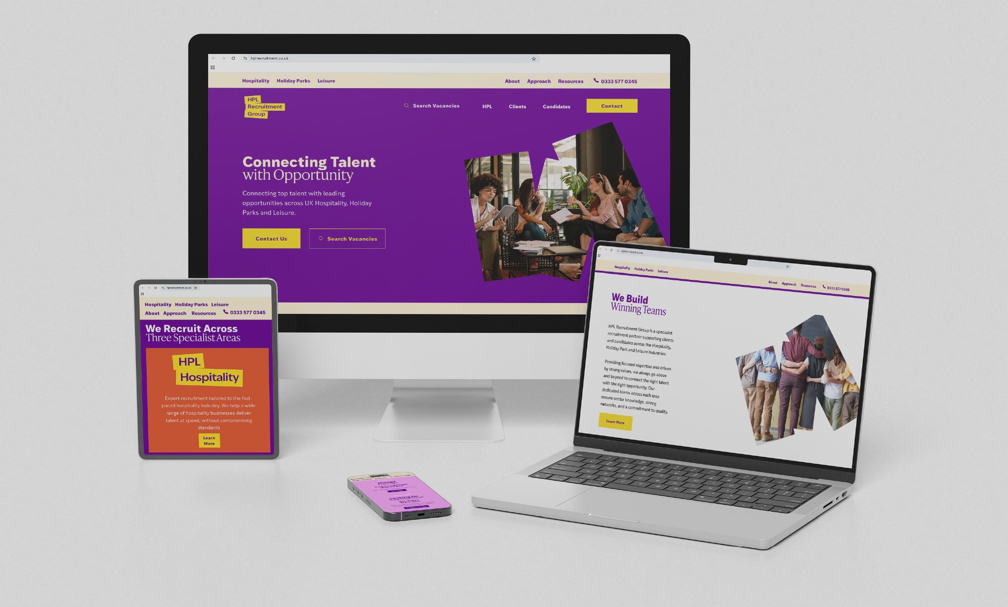 Laptop, mobile & monitor with HPL website graphic