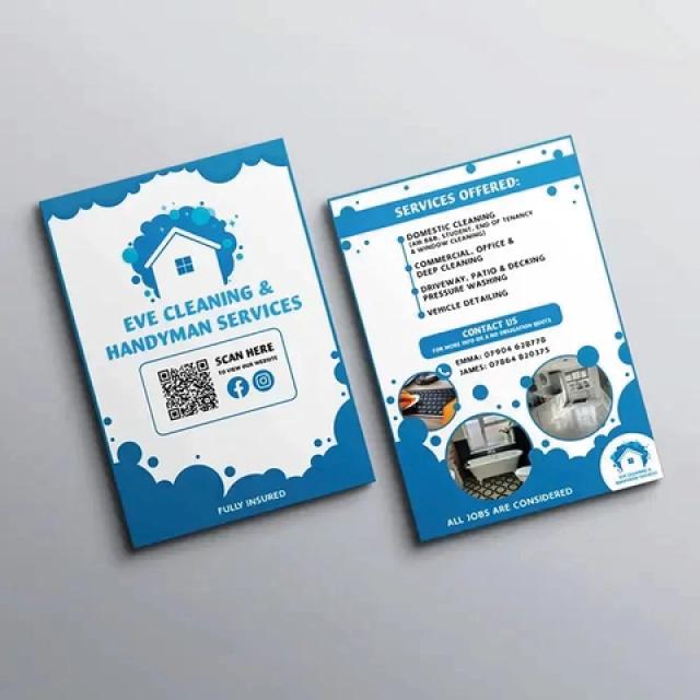 Eve cleaning poster, with a blue and white design.  