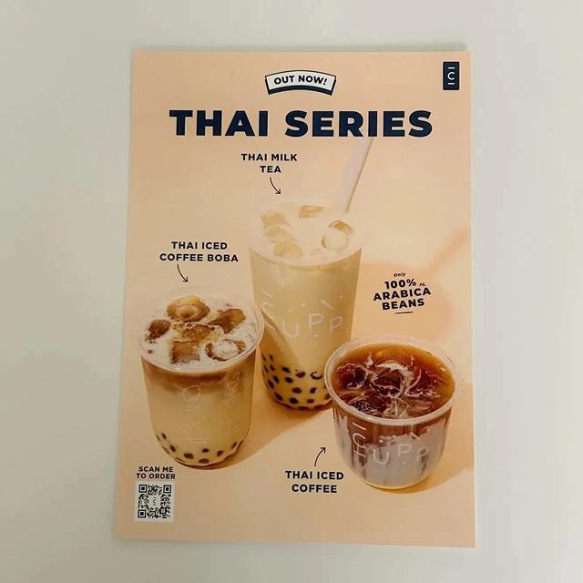 Cream poster, with iced beverages.