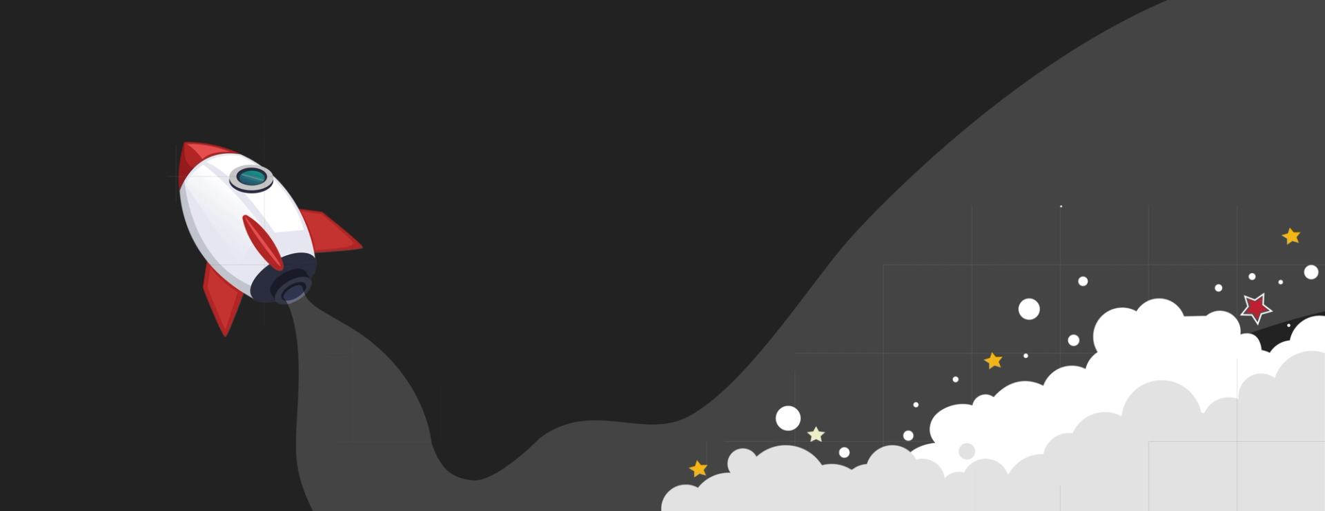 Banner with rocket taking flight