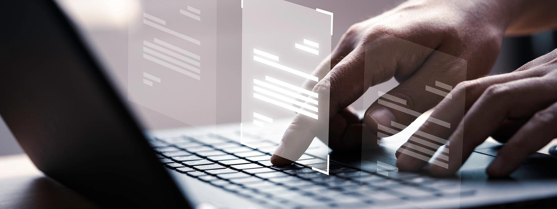 Copywriting image of a person typing on a laptop
