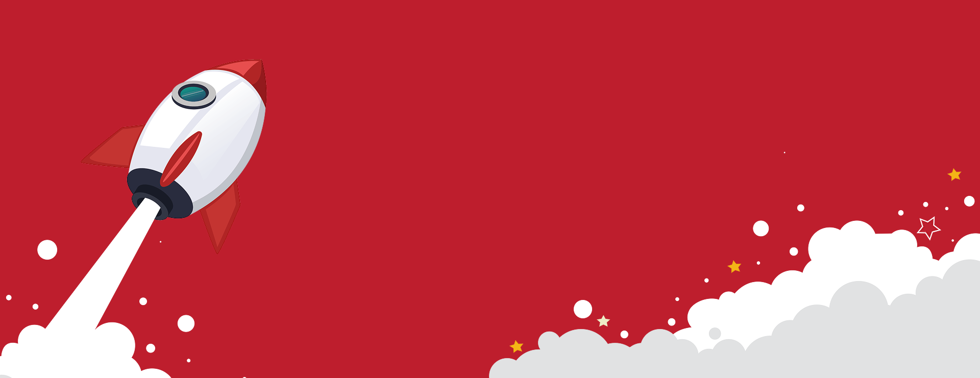 Rocket taking off on a red background