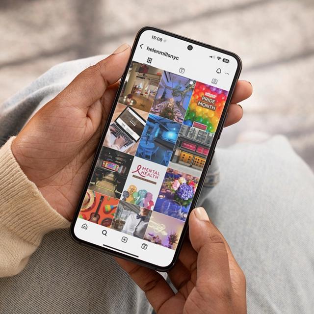 iPhone featuring Helen Mills NYC Instagram feed