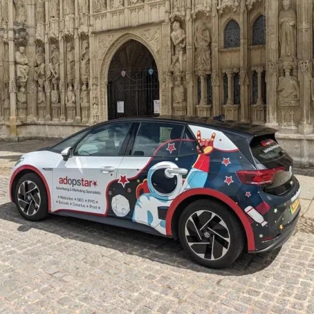 Branded car with space theme.