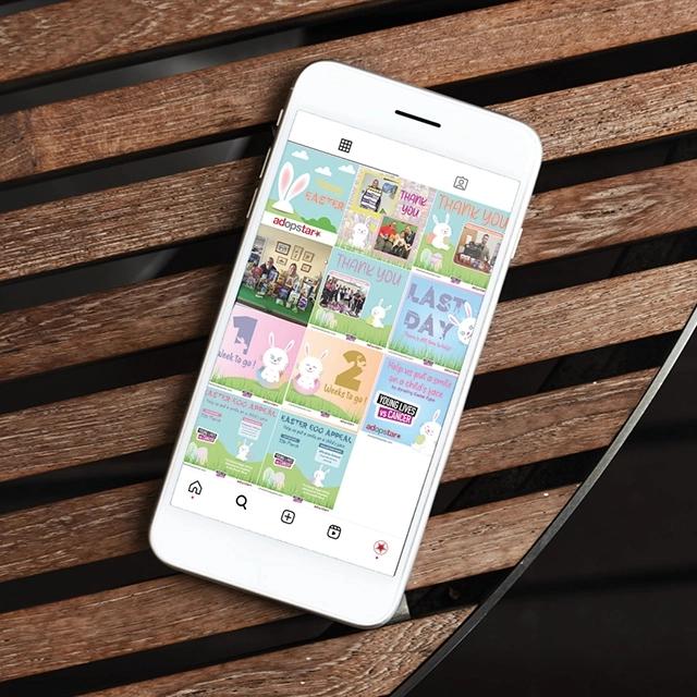 Phone with social media creatives - Easter Eggs