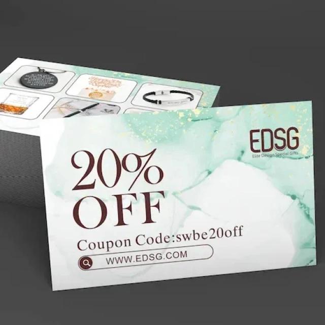 White & teal branded business cards, with maroon text. 