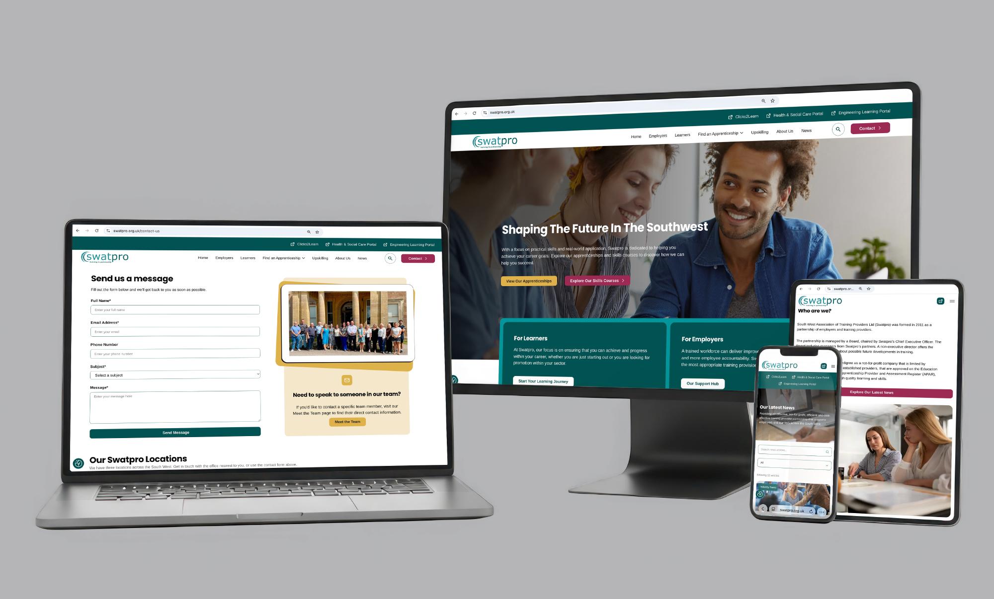 Laptop, mobile & monitor with swatpro website graphic