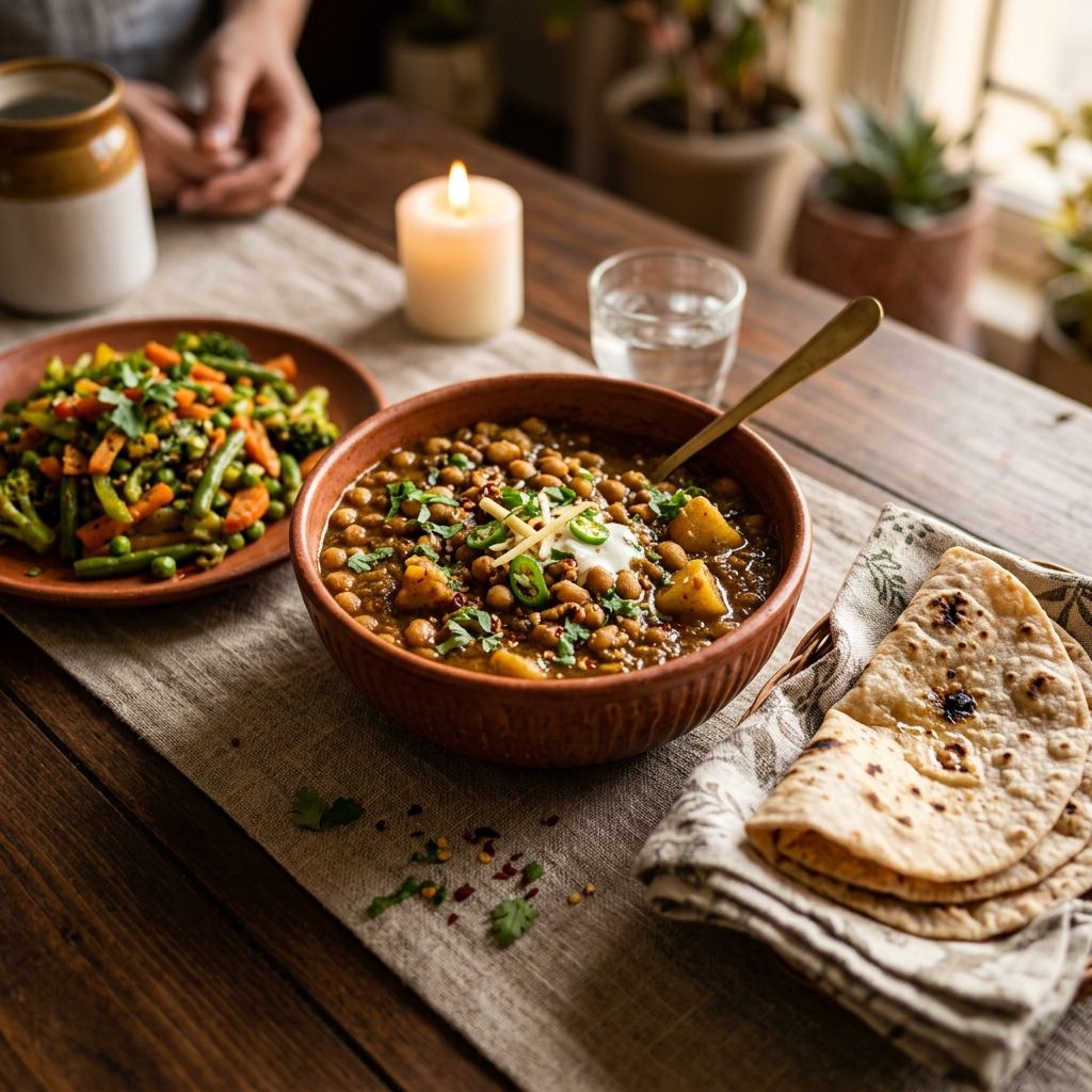 Soybean curry + rotis + veg
