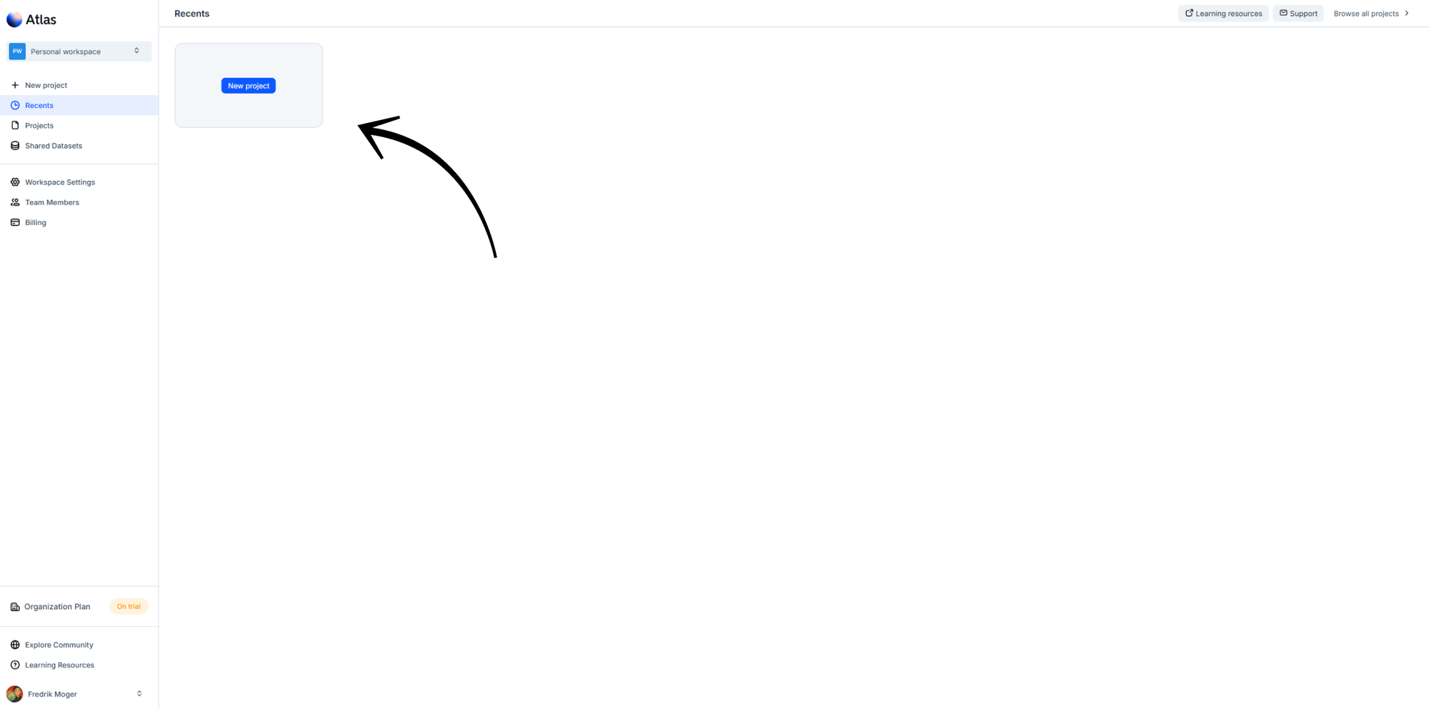 Create a new project in Atlas