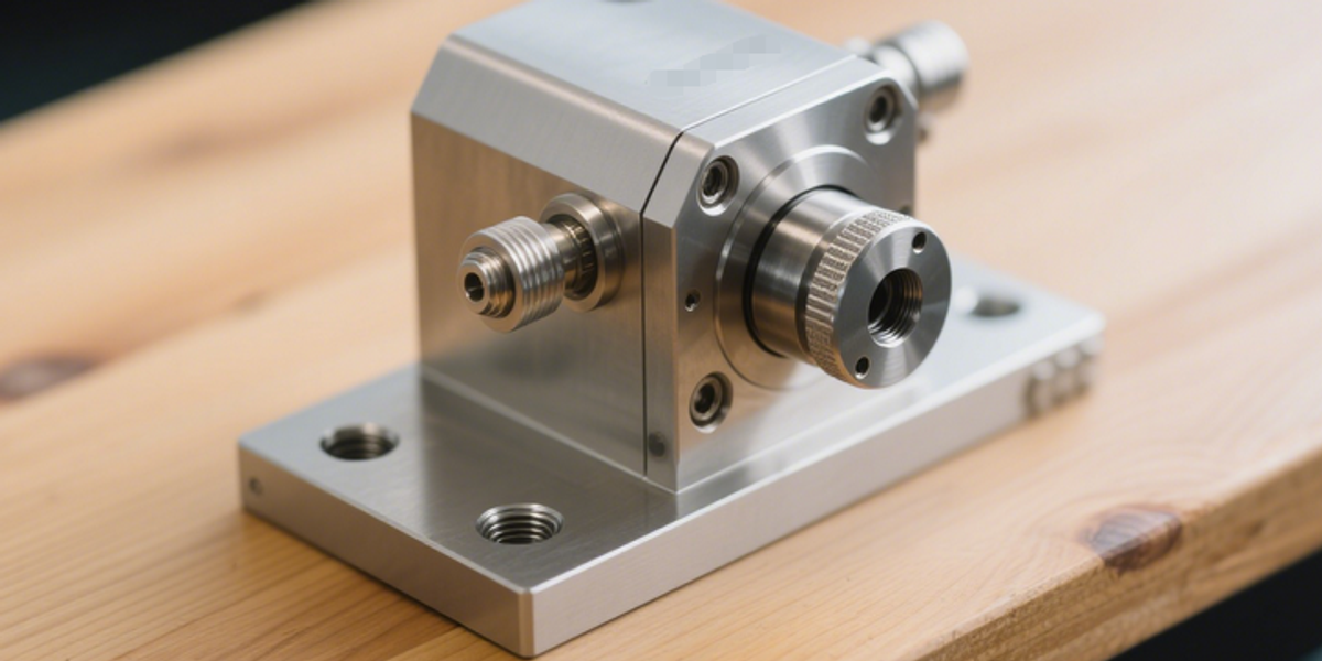 A precision-machined stainless steel component for a scientific instrument, with a clean, machined finish.