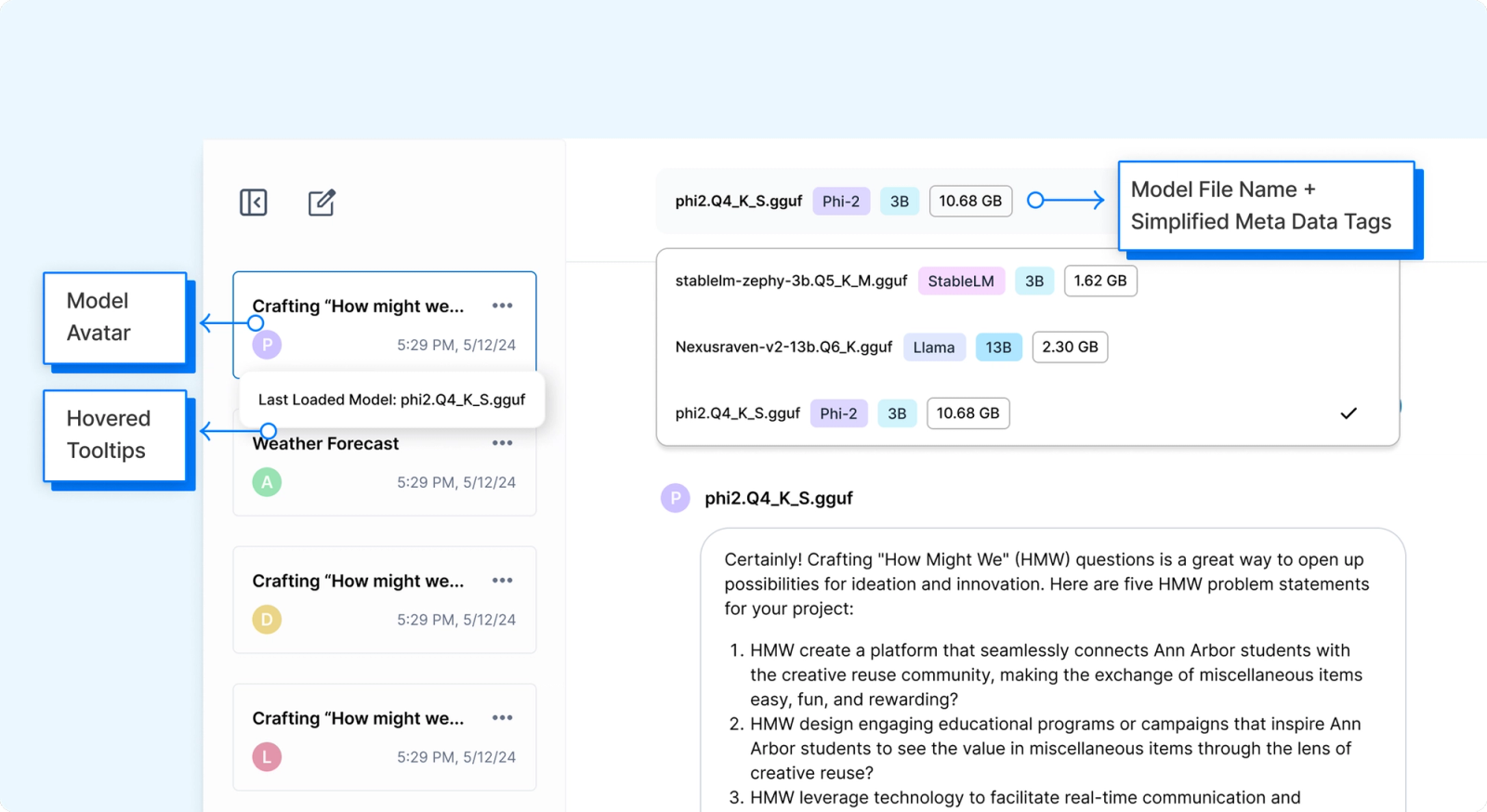 Tooltip showing a model's full name on hover