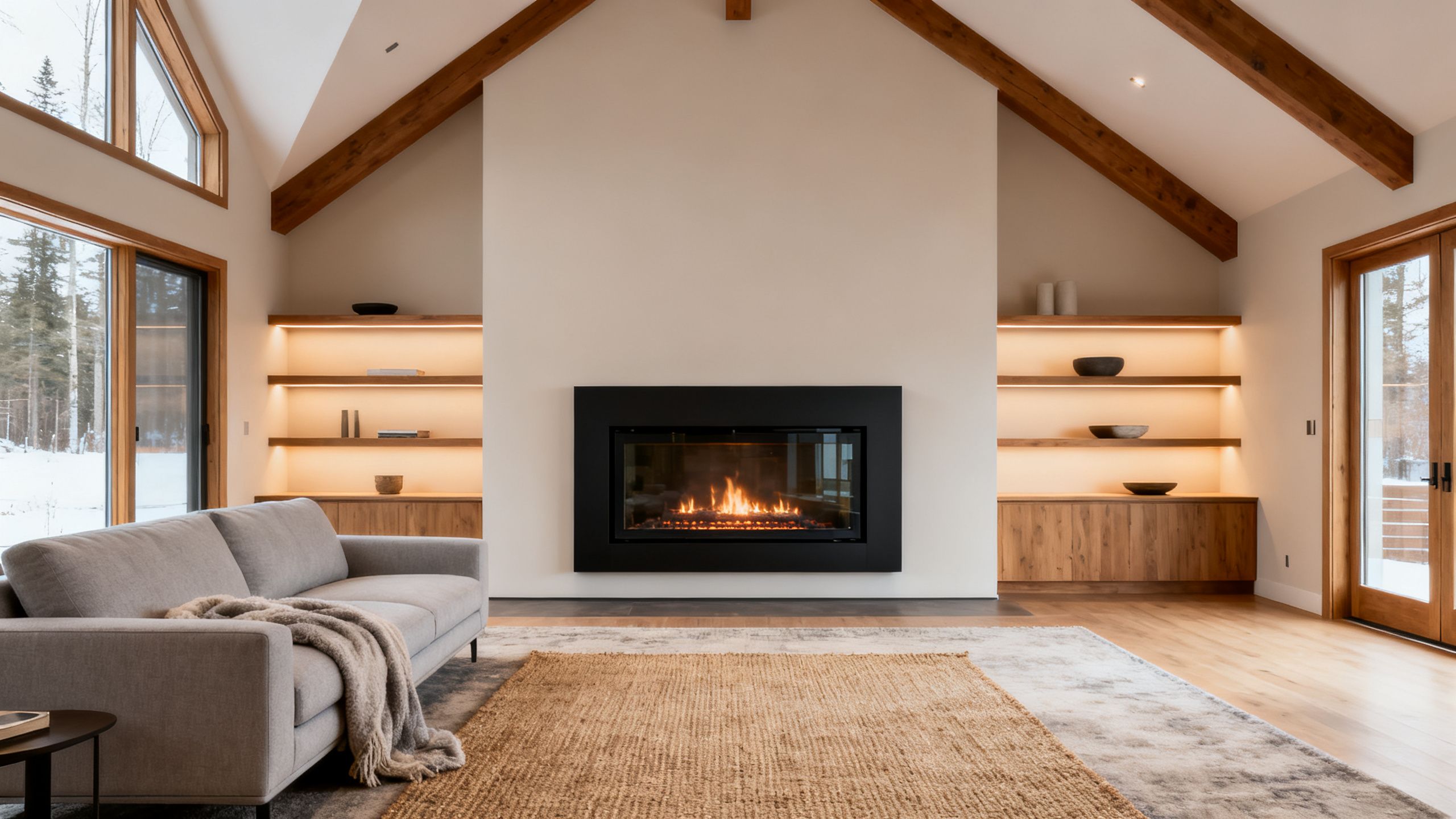 Modern electric fireplace in a spacious Canadian living room