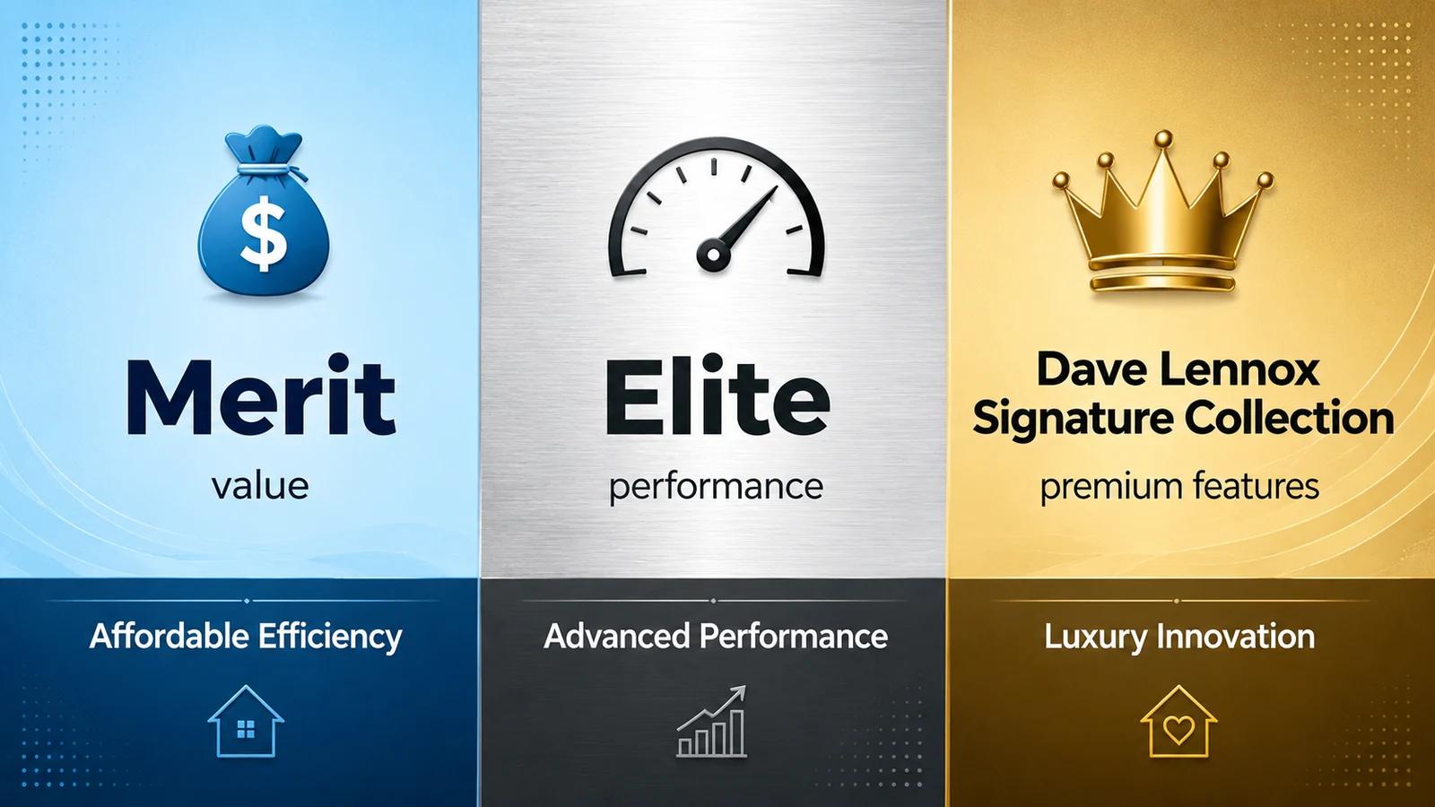 Merit, Elite, and Dave Lennox Signature Collection with icons and subheadings.