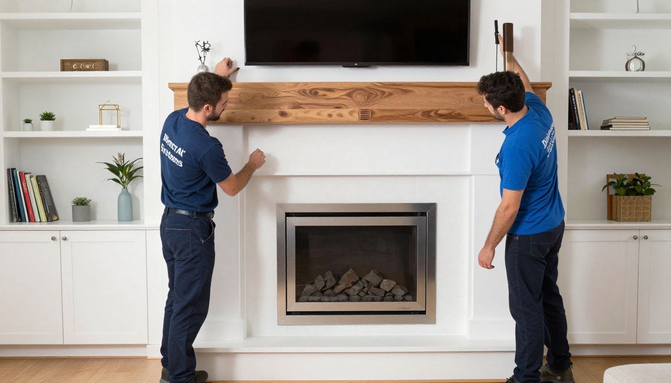 A certified technician from Direct Air Systems installing a Regency fireplace in a Markham home