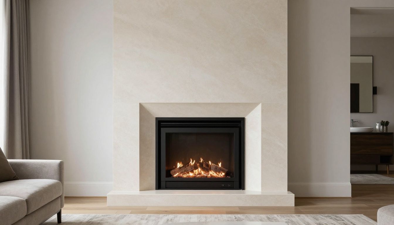 A modern living room in a Toronto home featuring a sleek, linear Regency gas fireplace with a minimalist stone surround.
