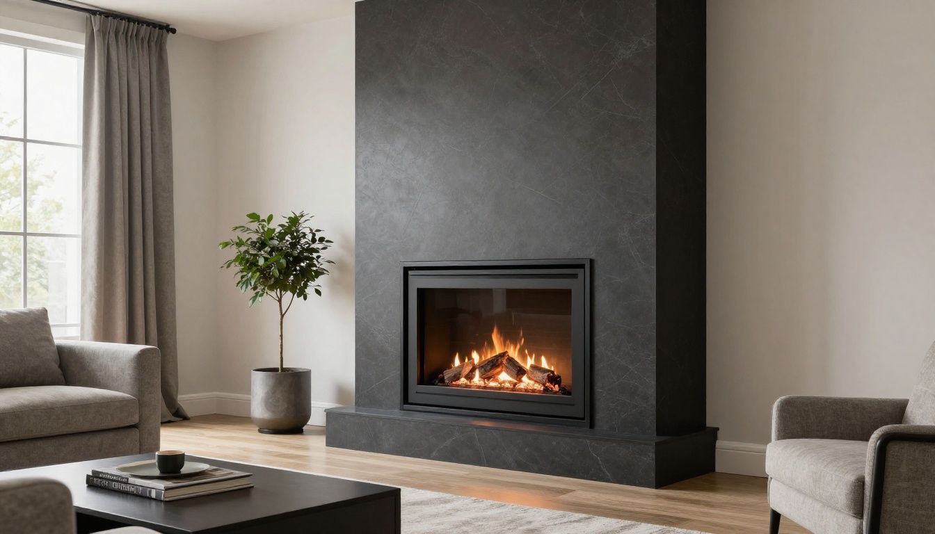 A modern living room in a Toronto home featuring a sleek Regency gas fireplace insert