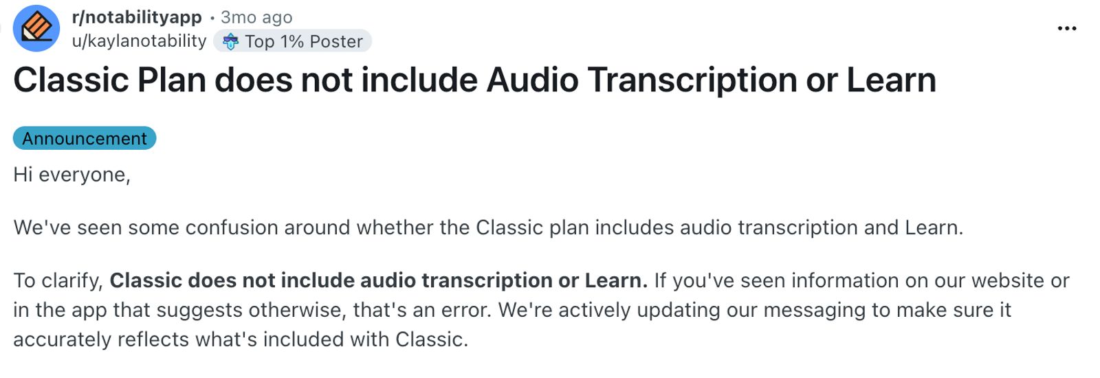 Notability Classic plan clarification on reddit