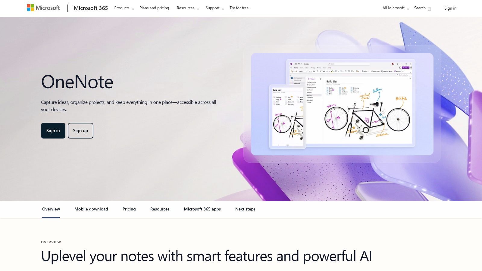 Microsoft OneNote app showing an audio recording embedded within a notes page