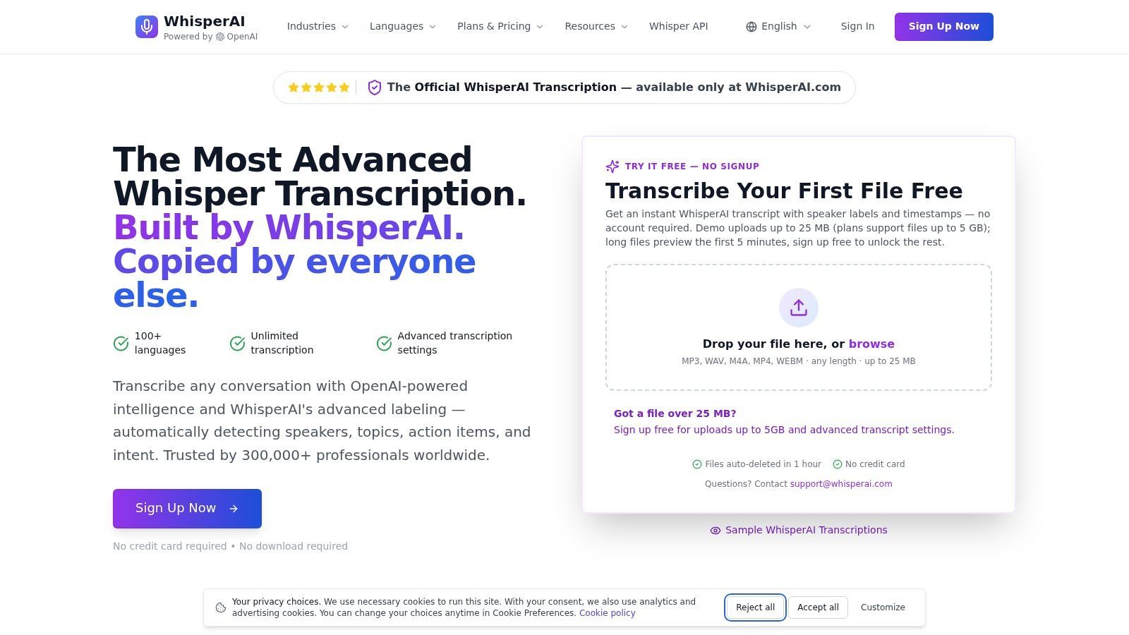 Screenshot from https://whisperai.com