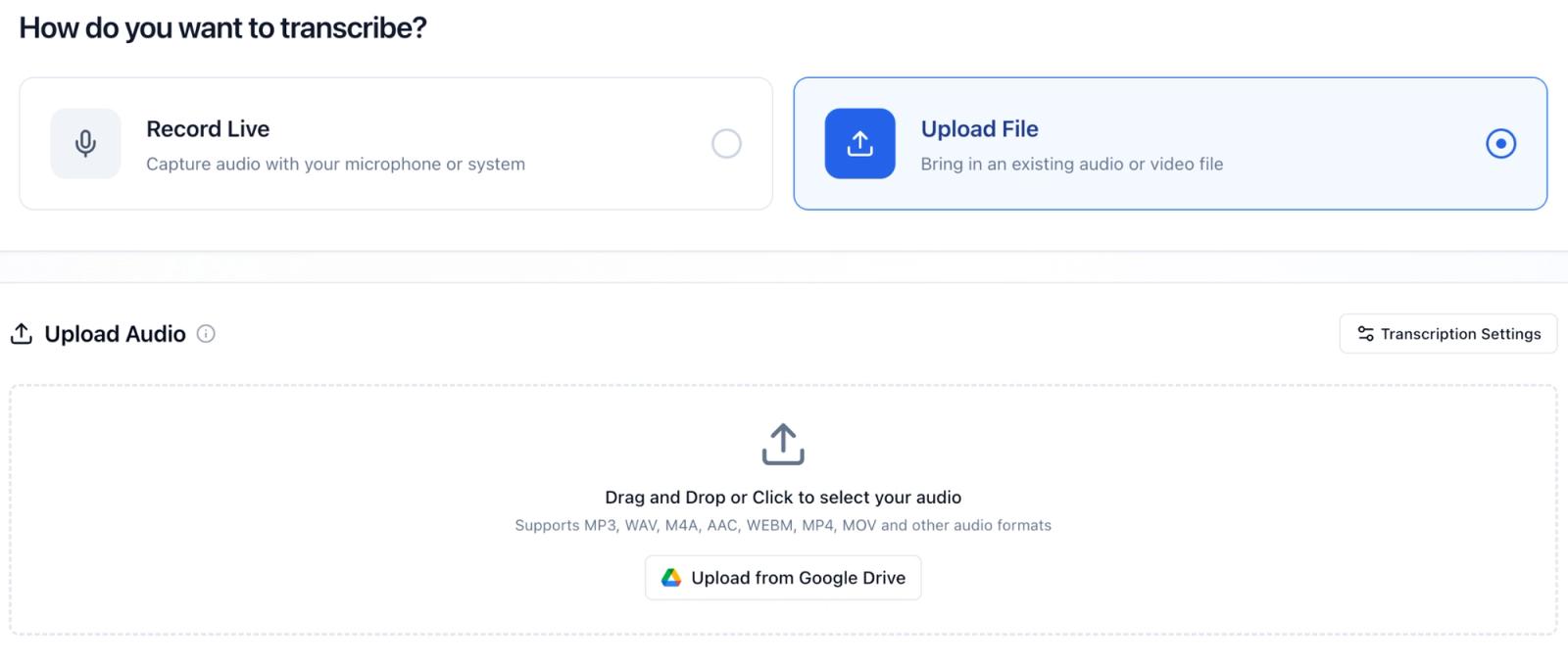 Upload an existing audio or video to WhisperAI