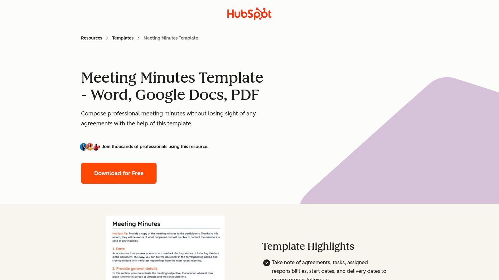 HubSpot Business Templates (Meeting Minutes)
