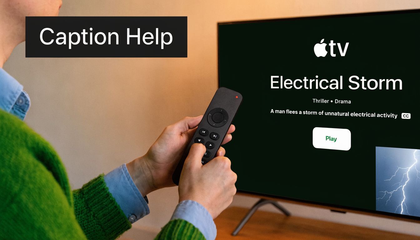 A person using an Apple TV remote to select an option on the television screen interface.