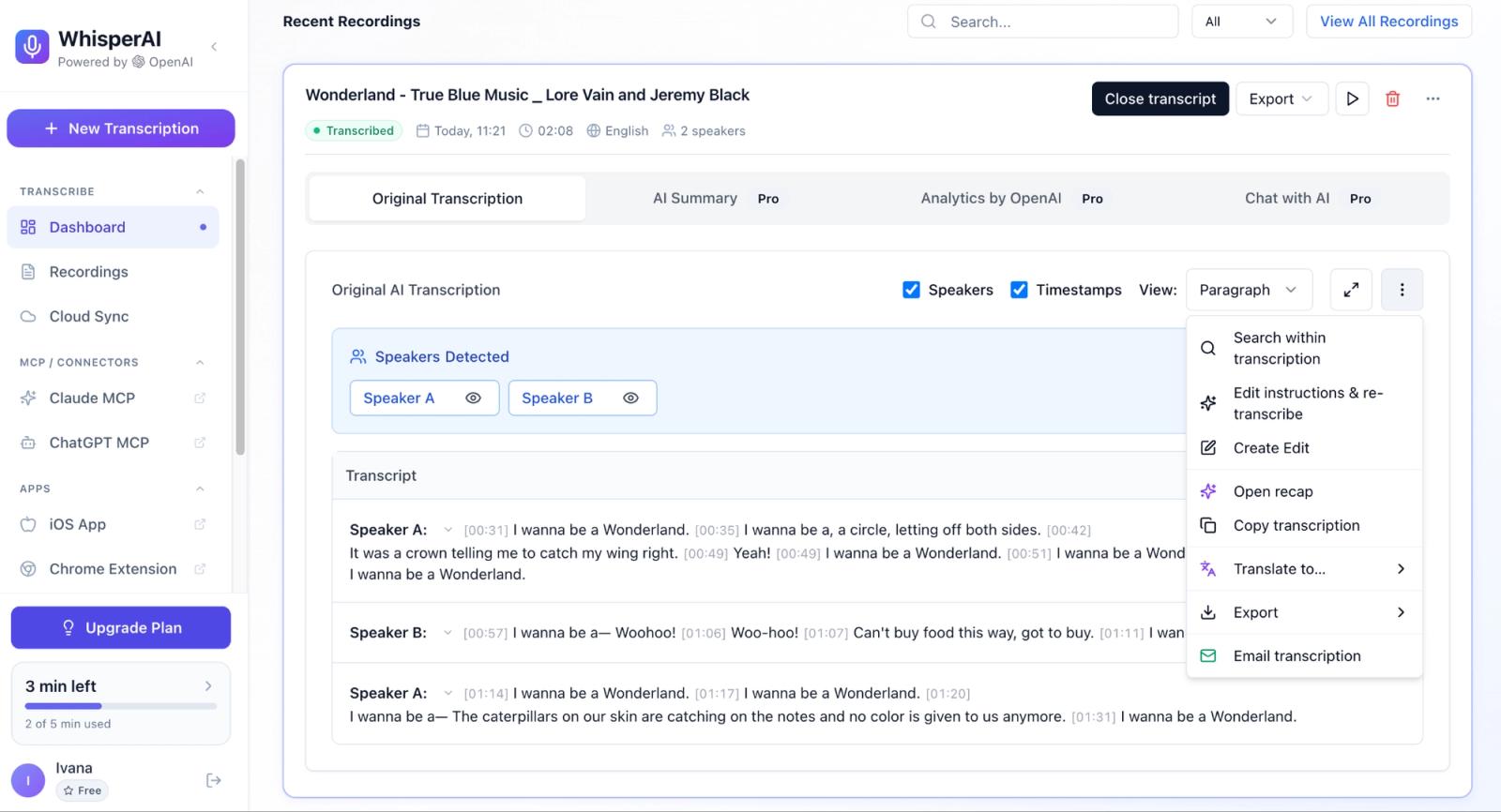 Ensure the auto-generated speaker labels in your transcript are correct before exporting it
