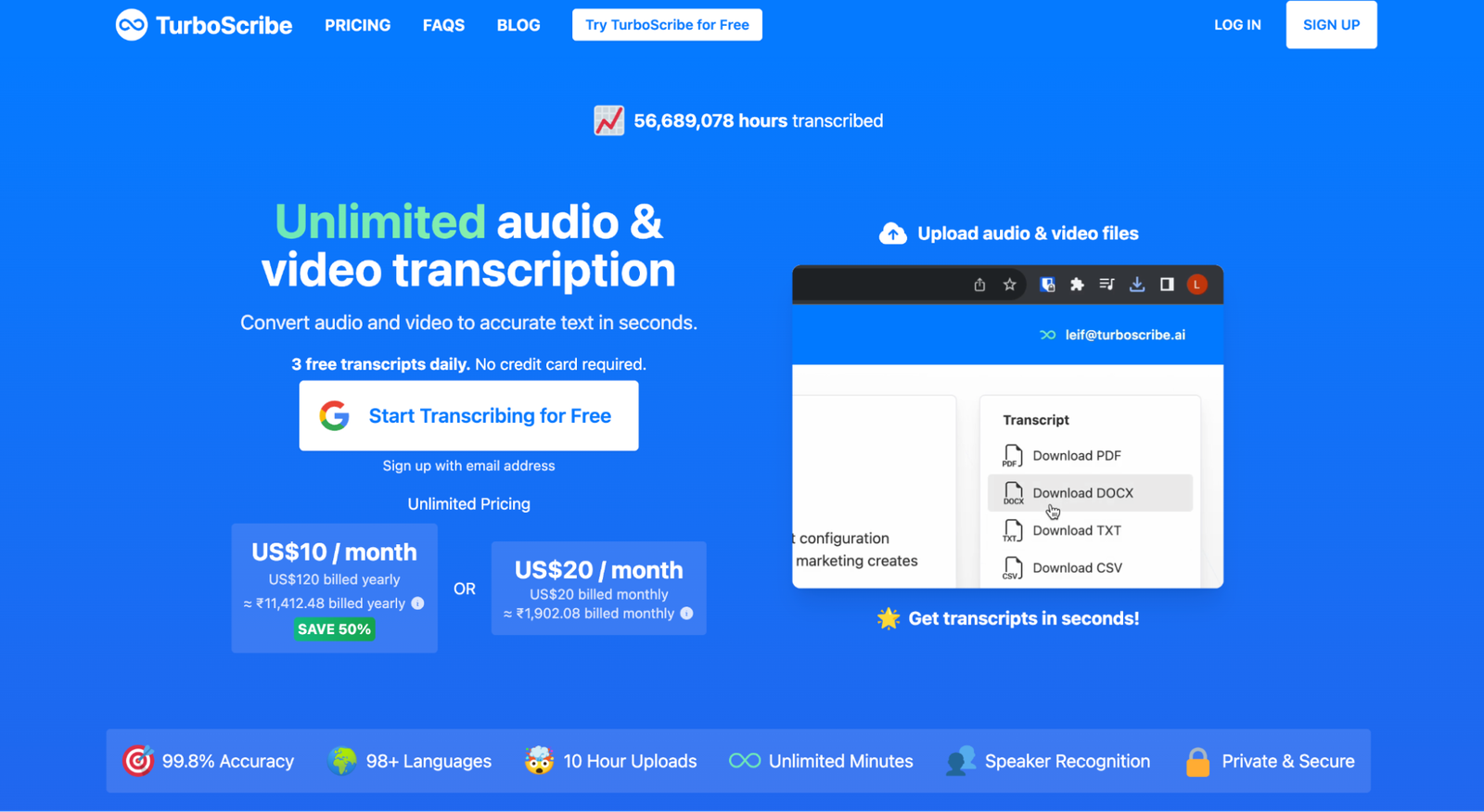 TurboScribe screenshot