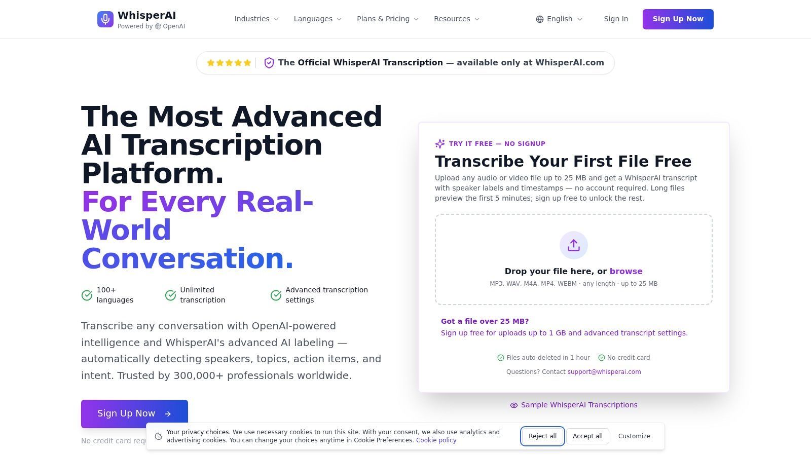 Screenshot from https://whisperai.com