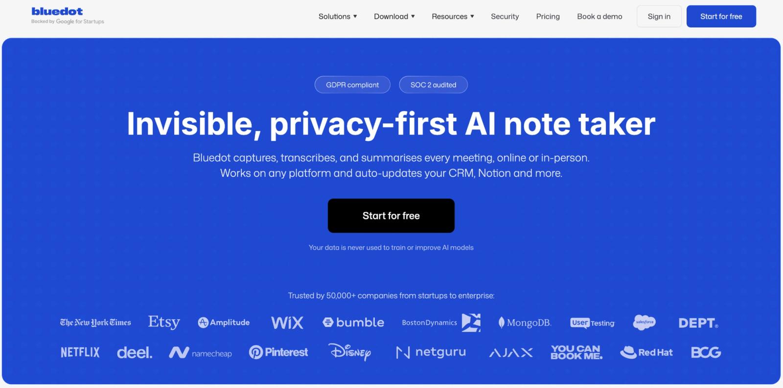 Bluedot: invisible, privacy-first AI note taker