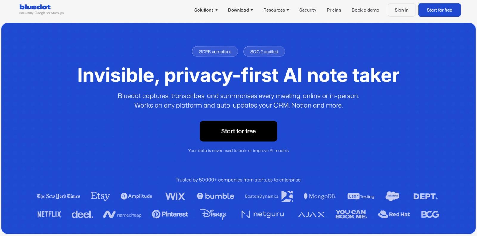 Bluedot: invisible, privacy-first AI note taker