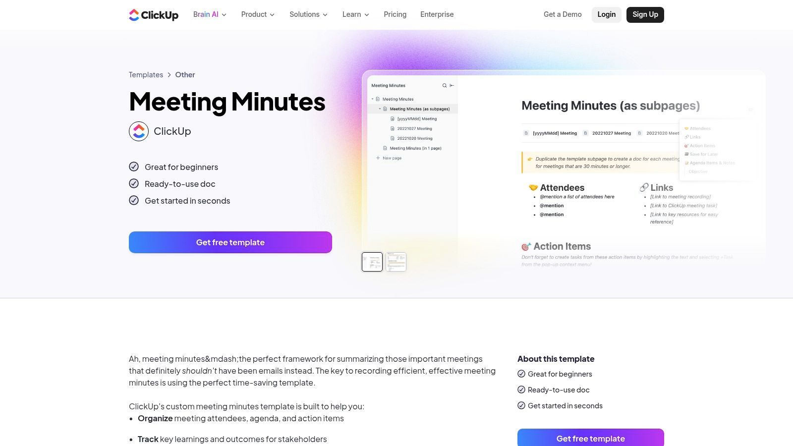 ClickUp – Meeting Minutes Template