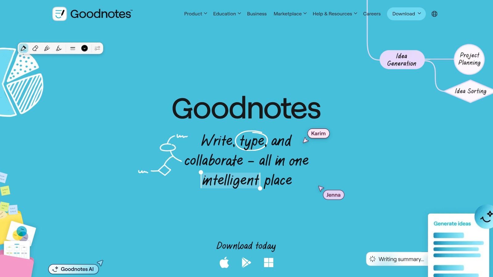 Goodnotes 6 app showing handwritten notes alongside an audio playback interface